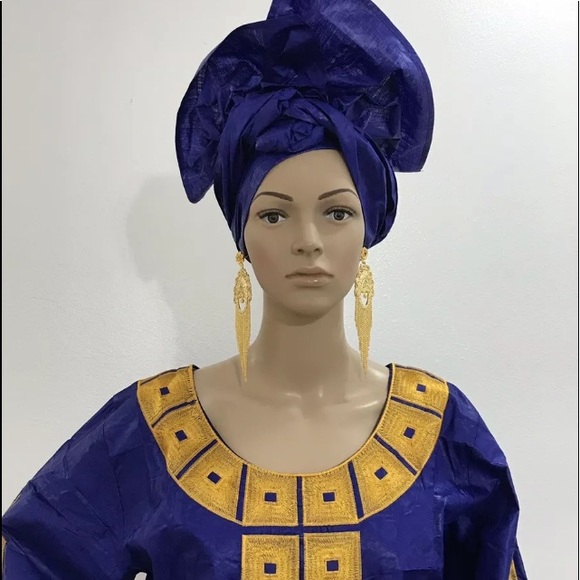 African Dress. African Dashiki. Wax Fabric Print Dress. Head Dress. Gele. - Picture 4 of 8